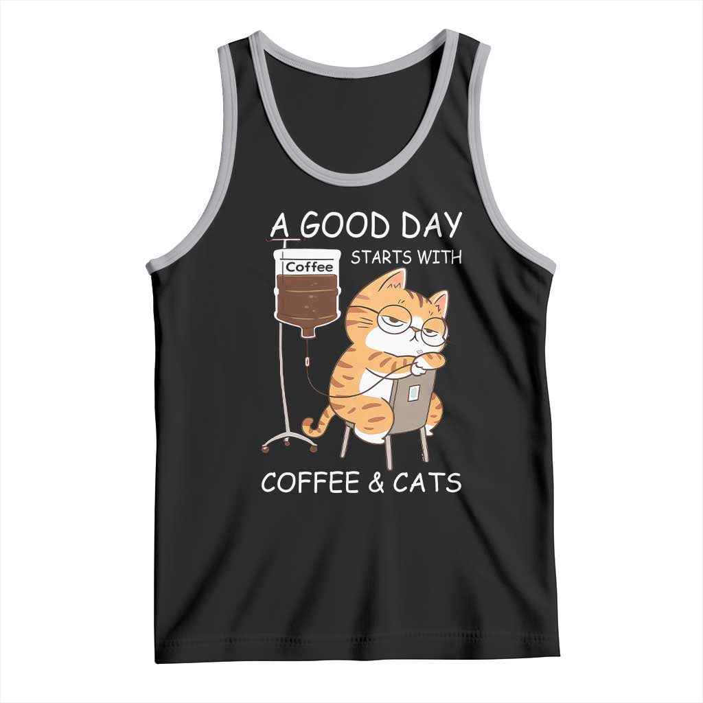 A Good Day Starts With Coffee And Cats Tank Top Funny Purrfect Morning TS12 Black Athletic Heather Print Your Wear