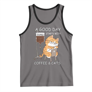 A Good Day Starts With Coffee And Cats Tank Top Funny Purrfect Morning TS12 Deep Heather Black Print Your Wear