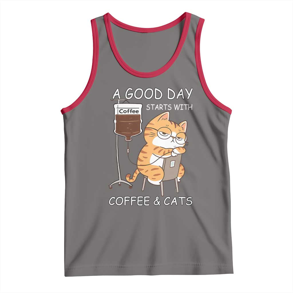 A Good Day Starts With Coffee And Cats Tank Top Funny Purrfect Morning TS12 Deep Heather Red Print Your Wear
