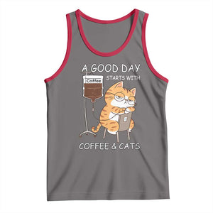 A Good Day Starts With Coffee And Cats Tank Top Funny Purrfect Morning TS12 Deep Heather Red Print Your Wear