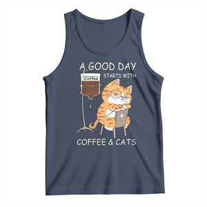A Good Day Starts With Coffee And Cats Tank Top Funny Purrfect Morning TS12 Navy Print Your Wear