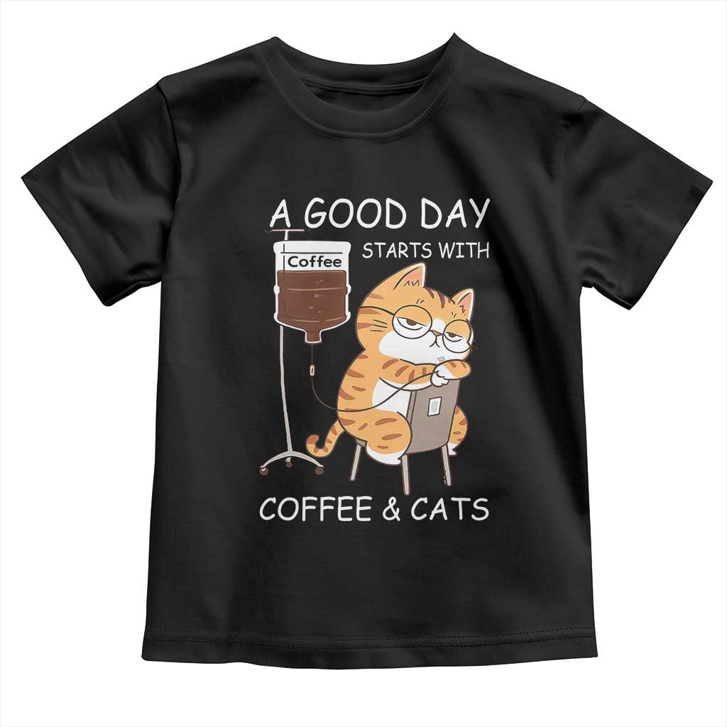A Good Day Starts With Coffee And Cats Toddler T Shirt Funny Purrfect Morning TS12 Black Print Your Wear