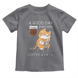 A Good Day Starts With Coffee And Cats Toddler T Shirt Funny Purrfect Morning TS12 Charcoal Print Your Wear