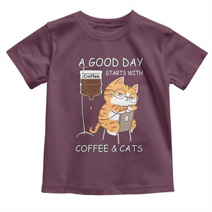 A Good Day Starts With Coffee And Cats Toddler T Shirt Funny Purrfect Morning TS12 Maroon Print Your Wear