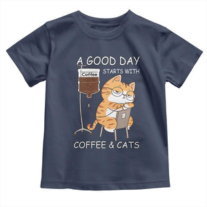 A Good Day Starts With Coffee And Cats Toddler T Shirt Funny Purrfect Morning TS12 Navy Print Your Wear
