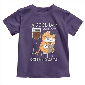 A Good Day Starts With Coffee And Cats Toddler T Shirt Funny Purrfect Morning TS12 Purple Print Your Wear