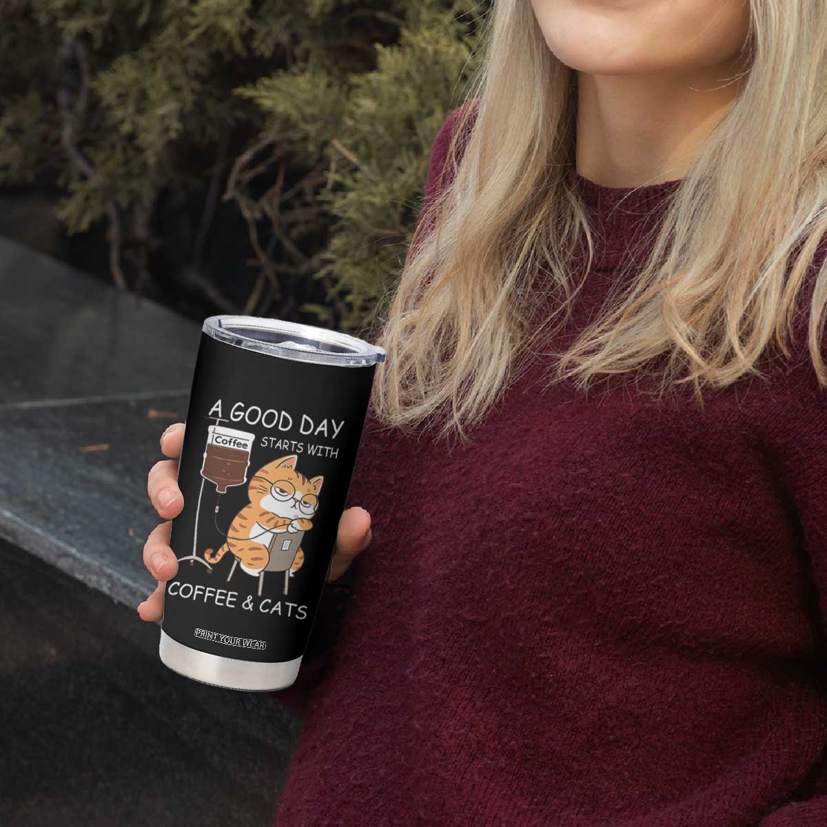 A Good Day Starts With Coffee And Cats Tumbler Cup Funny Purrfect Morning TS12 Print Your Wear