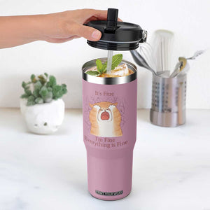 Its Fine I am Fine Everything is Fine Funny Cat Lover Flip Straw Tumbler TS12 One Size: 30 oz Light Pink Print Your Wear