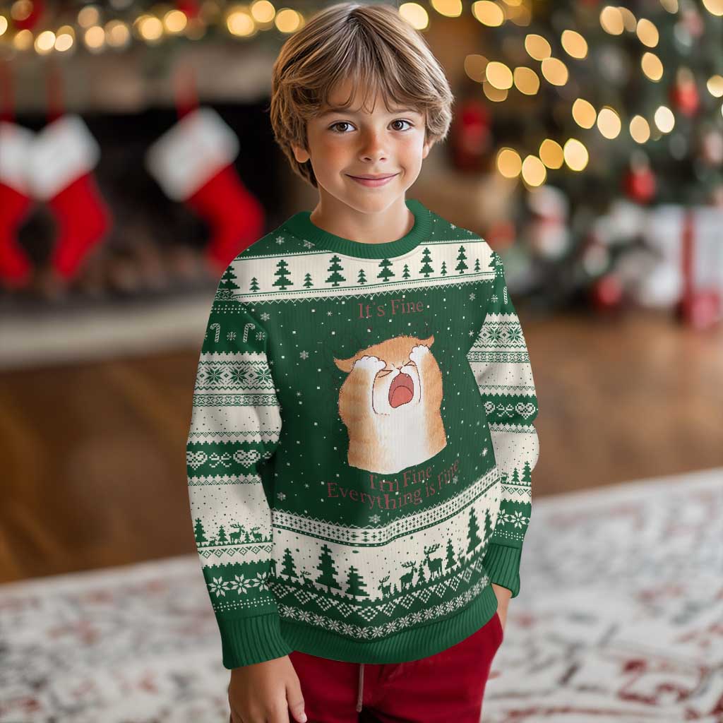 Its Fine I am Fine Everything is Fine Funny Cat Lover Ugly Christmas Sweater TS12 Forest Green Beige Print Your Wear