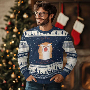Its Fine I am Fine Everything is Fine Funny Cat Lover Ugly Christmas Sweater TS12 Navy Beige Print Your Wear
