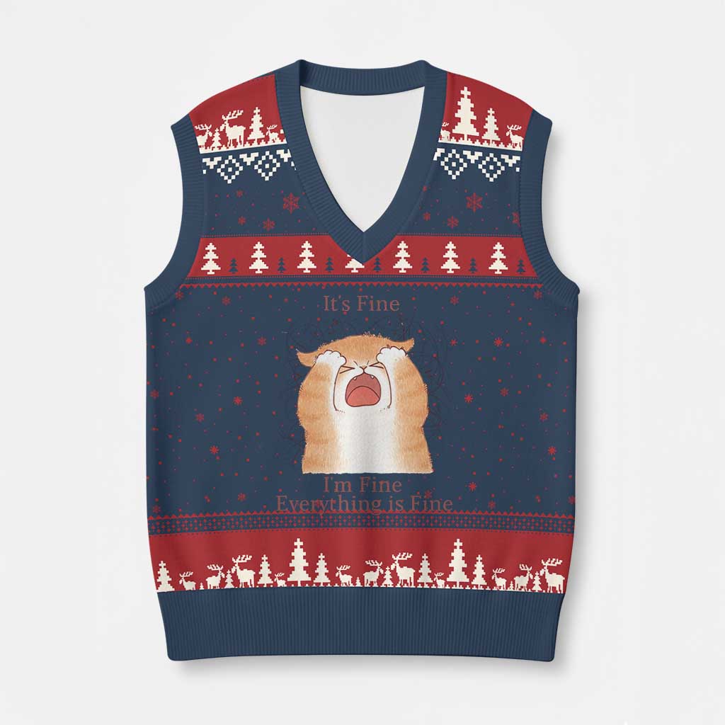 Its Fine I am Fine Everything is Fine Funny Cat Lover V-Neck Knit Sweater Vest TS12 Navy Red Print Your Wear