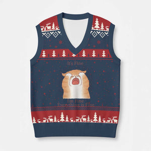 Its Fine I am Fine Everything is Fine Funny Cat Lover V-Neck Knit Sweater Vest TS12 Navy Red Print Your Wear
