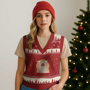 Its Fine I am Fine Everything is Fine Funny Cat Lover V-Neck Knit Sweater Vest TS12 Red Beige Print Your Wear