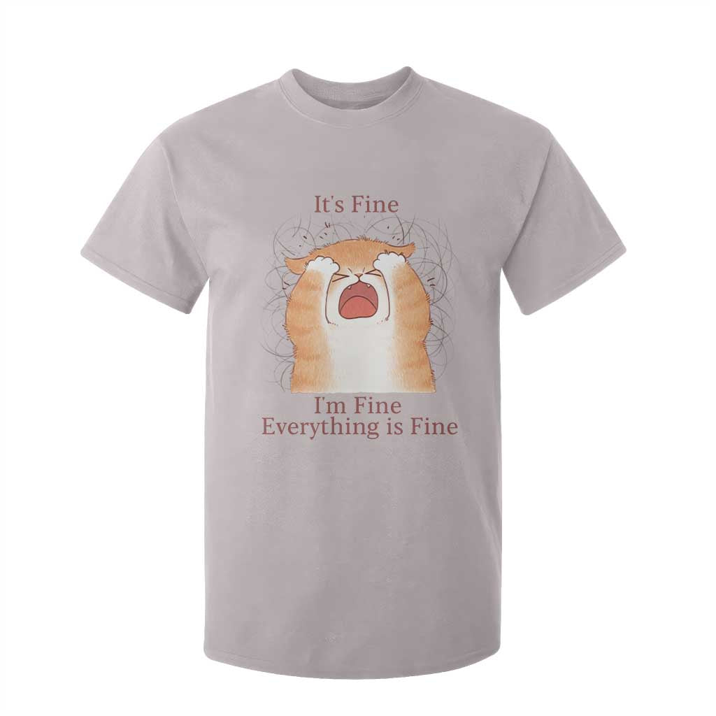 Its Fine I am Fine Everything is Fine Funny Cat Lover T Shirt For Kid TS12 Ice Gray Print Your Wear