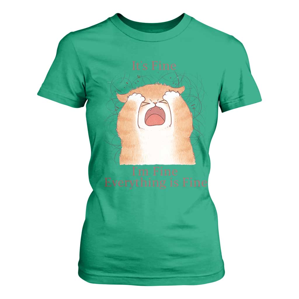 Its Fine I am Fine Everything is Fine Funny Cat Lover T Shirt For Women TS12 Irish Green Print Your Wear