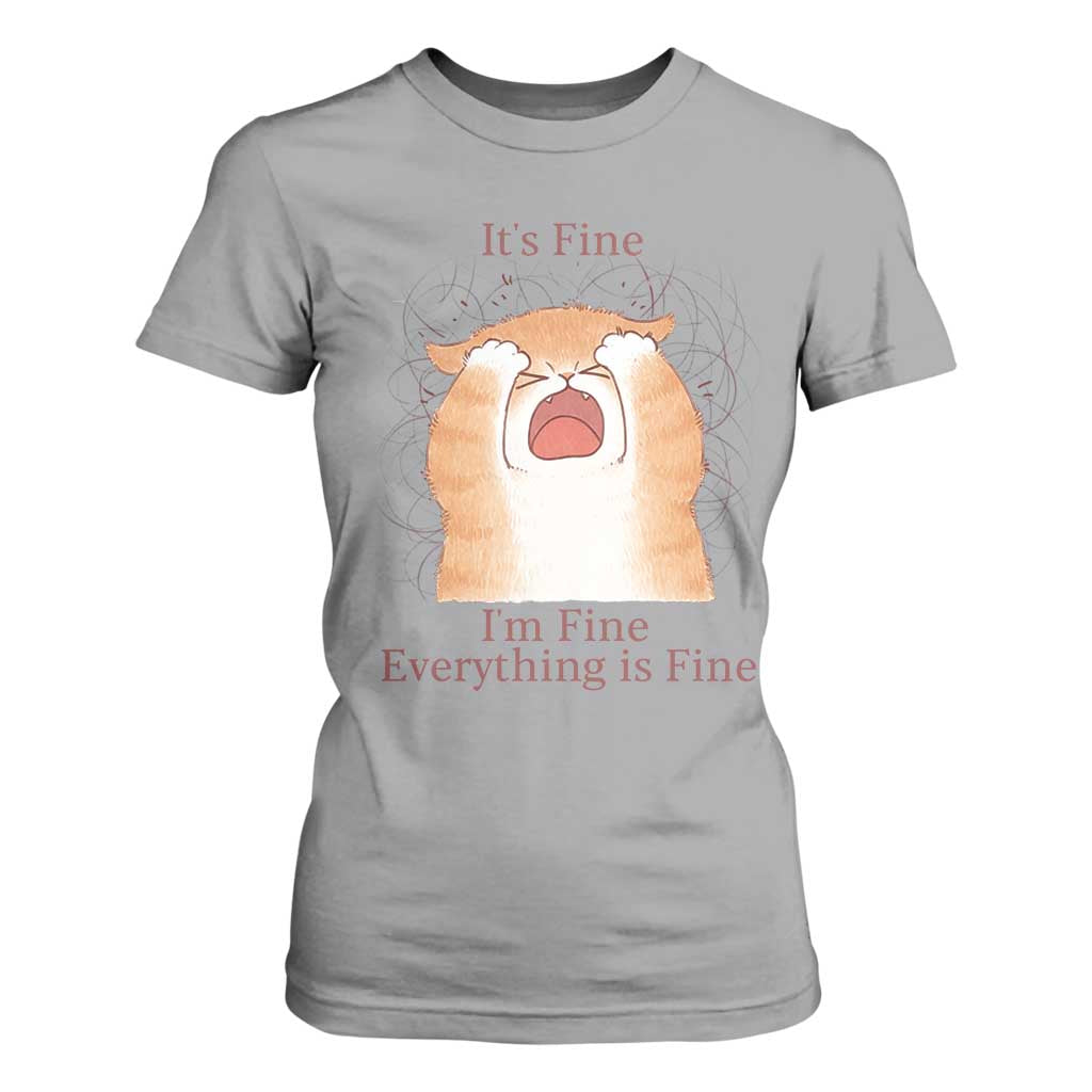 Its Fine I am Fine Everything is Fine Funny Cat Lover T Shirt For Women TS12 Sport Gray Print Your Wear