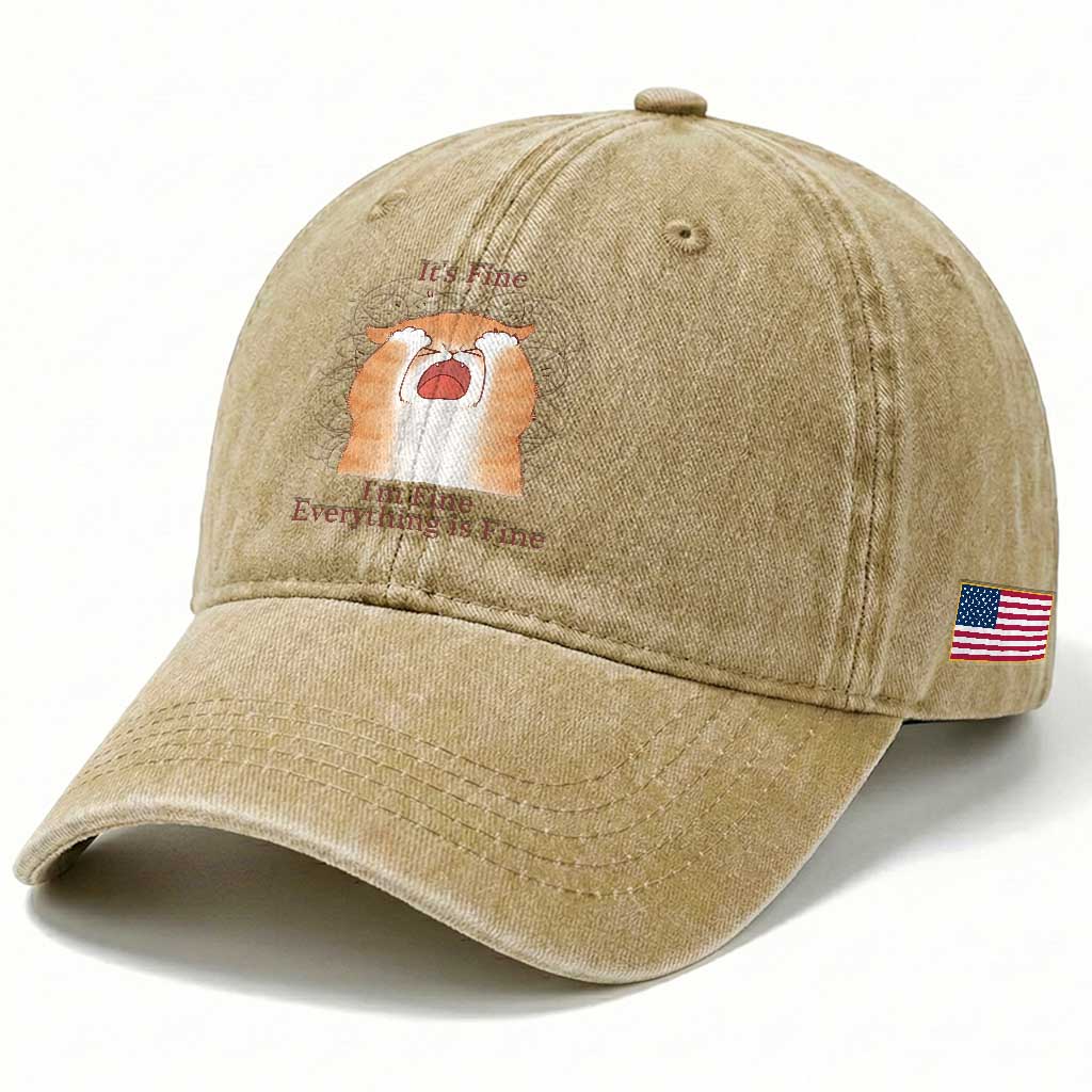 Its Fine I am Fine Everything is Fine Funny Cat Lover Washed Cotton Baseball Cap TS12 Print Your Wear