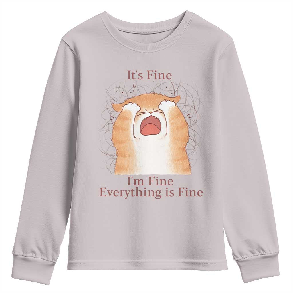 Its Fine I am Fine Everything is Fine Funny Cat Lover Youth Sweatshirt TS12 Ice Gray Print Your Wear