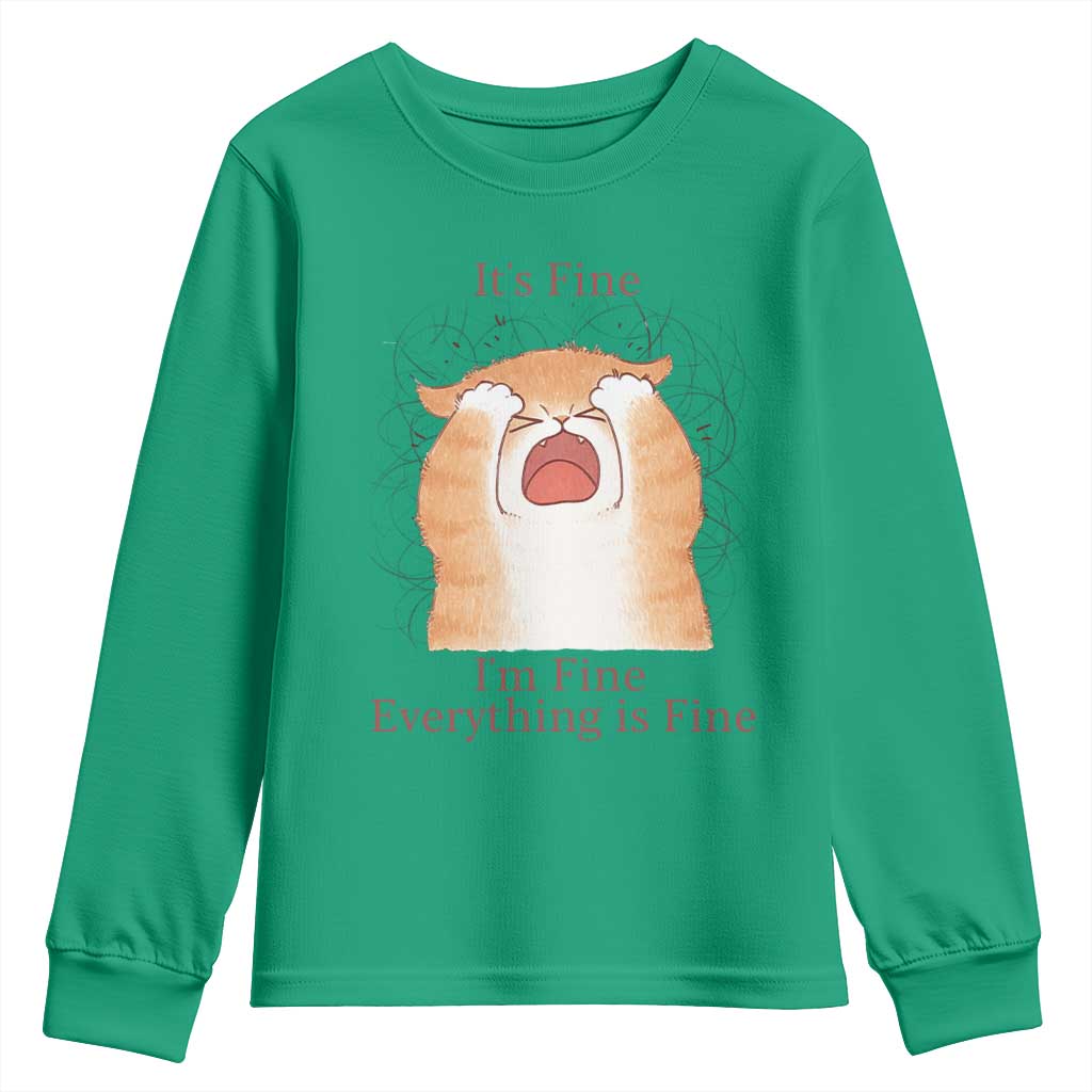 Its Fine I am Fine Everything is Fine Funny Cat Lover Youth Sweatshirt TS12 Irish Green Print Your Wear