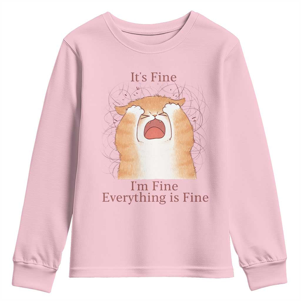 Its Fine I am Fine Everything is Fine Funny Cat Lover Youth Sweatshirt TS12 Light Pink Print Your Wear