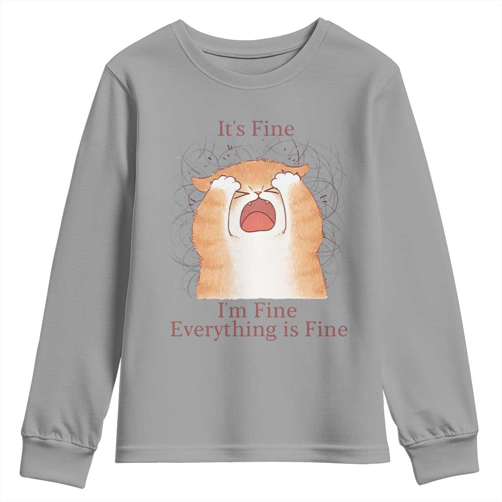 Its Fine I am Fine Everything is Fine Funny Cat Lover Youth Sweatshirt TS12 Sport Gray Print Your Wear