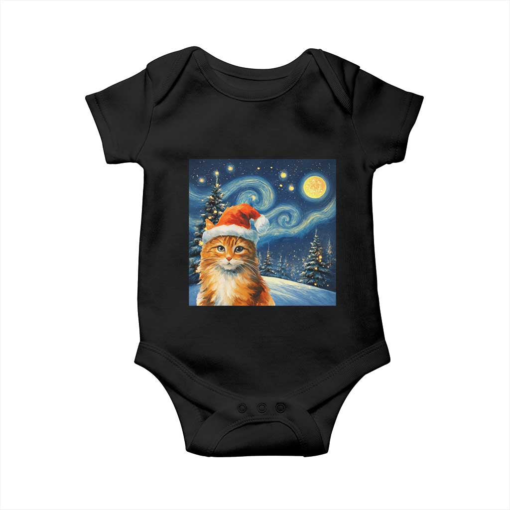 Christmas Van Gogh Cat Baby Onesie In Santa Hat Starry Night TS12 Black Print Your Wear
