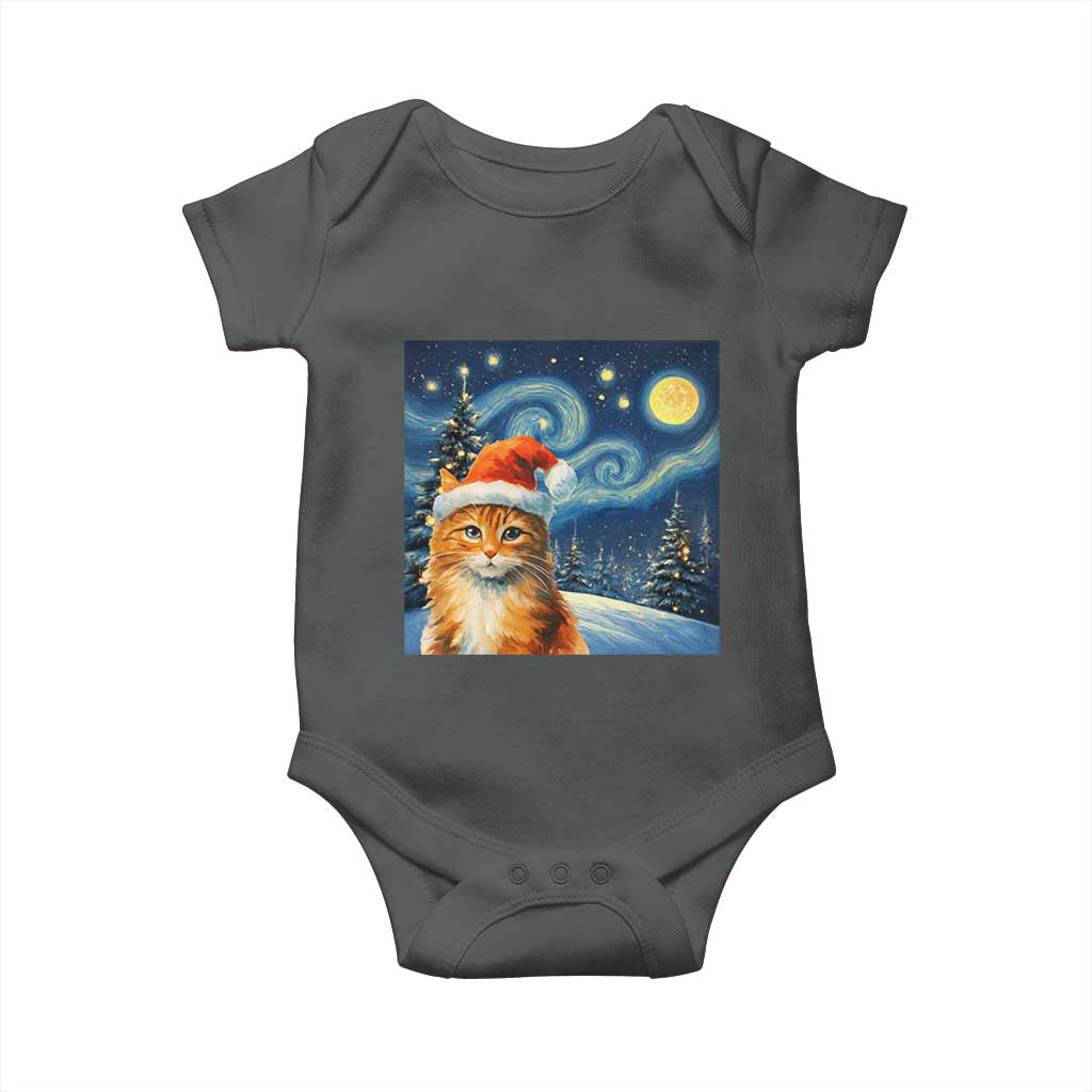 Christmas Van Gogh Cat Baby Onesie In Santa Hat Starry Night TS12 Dark Heather Print Your Wear