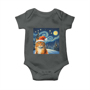 Christmas Van Gogh Cat Baby Onesie In Santa Hat Starry Night TS12 Dark Heather Print Your Wear