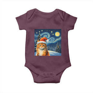 Christmas Van Gogh Cat Baby Onesie In Santa Hat Starry Night TS12 Maroon Print Your Wear
