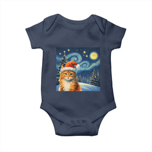 Christmas Van Gogh Cat Baby Onesie In Santa Hat Starry Night TS12 Navy Print Your Wear