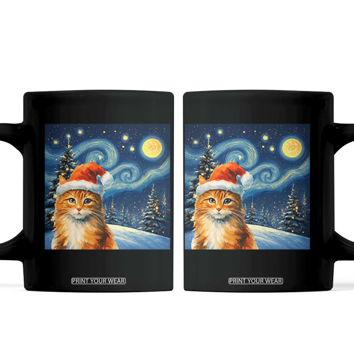 Christmas Van Gogh Cat Coffee Mug In Santa Hat Starry Night TS12 Black Print Your Wear