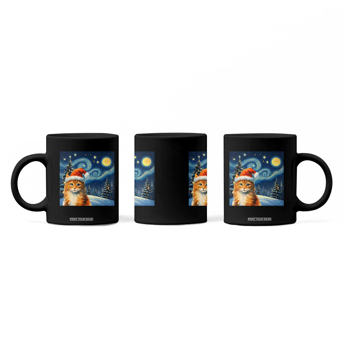Christmas Van Gogh Cat Coffee Mug In Santa Hat Starry Night TS12 Print Your Wear