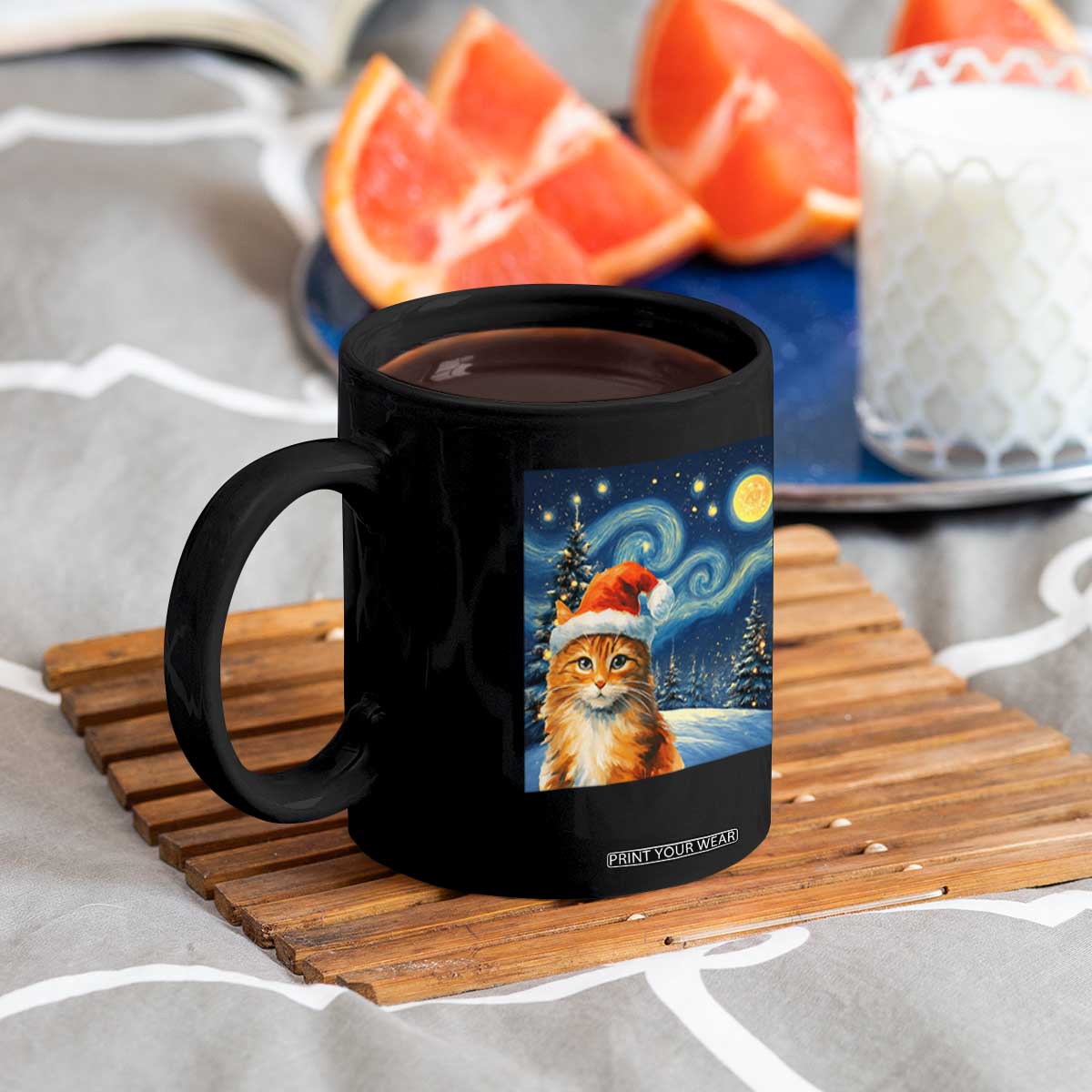 Christmas Van Gogh Cat Coffee Mug In Santa Hat Starry Night TS12 Print Your Wear