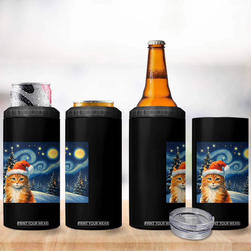 Christmas Van Gogh Cat 4 in 1 Can Cooler Tumbler In Santa Hat Starry Night TS12 Print Your Wear