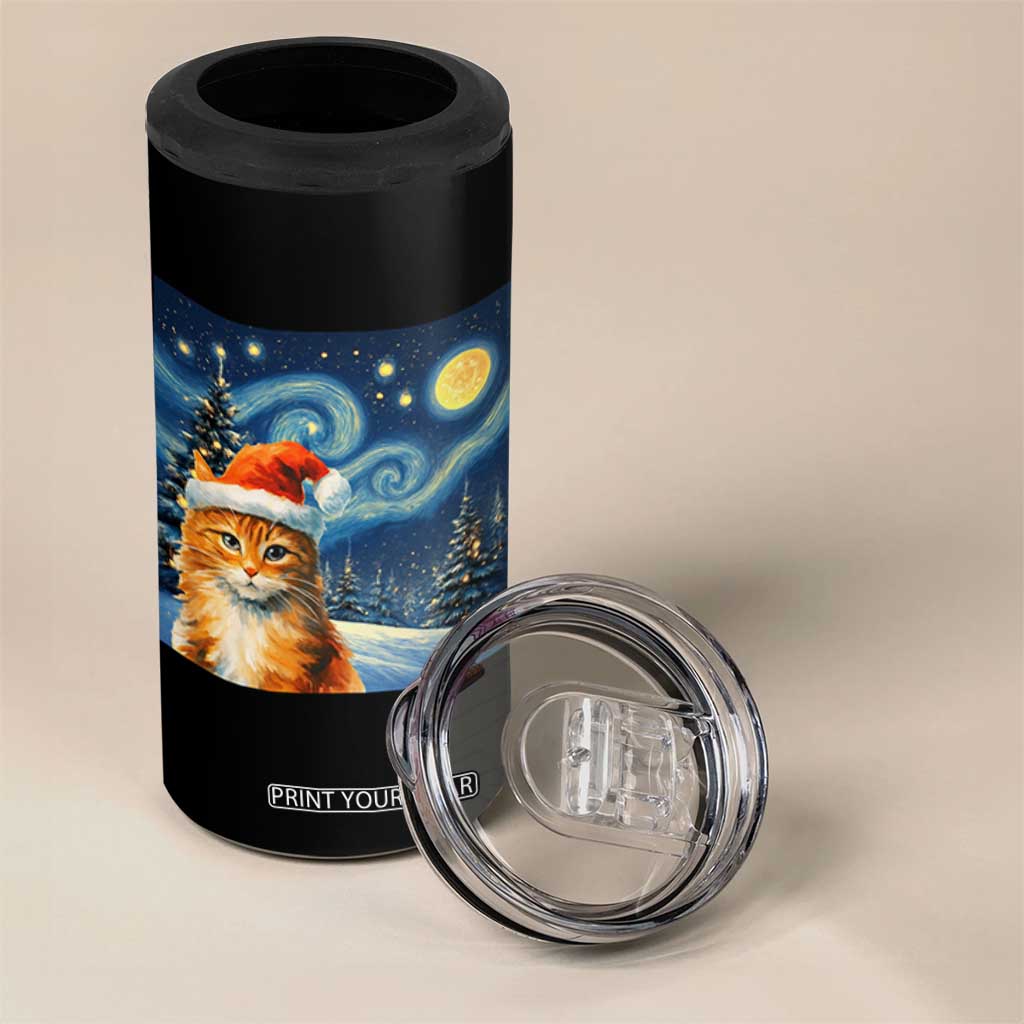Christmas Van Gogh Cat 4 in 1 Can Cooler Tumbler In Santa Hat Starry Night TS12 Print Your Wear