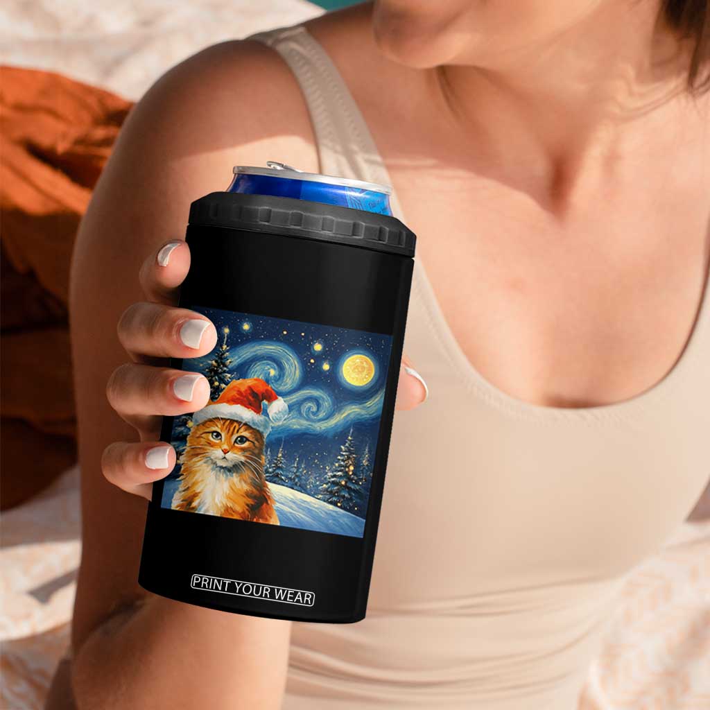 Christmas Van Gogh Cat 4 in 1 Can Cooler Tumbler In Santa Hat Starry Night TS12 Print Your Wear