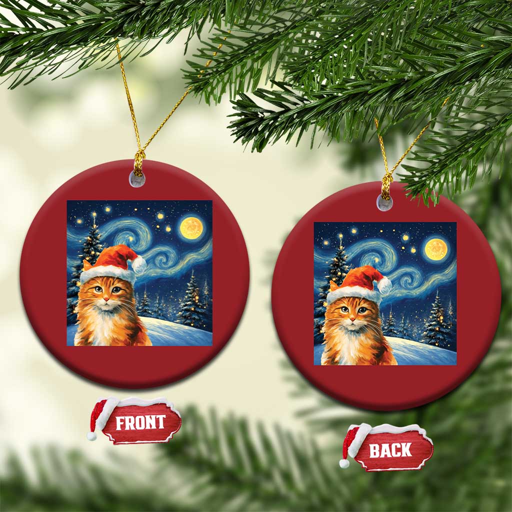 Christmas Van Gogh Cat Christmas Ornament In Santa Hat Starry Night TS12 Circle Red Print Your Wear