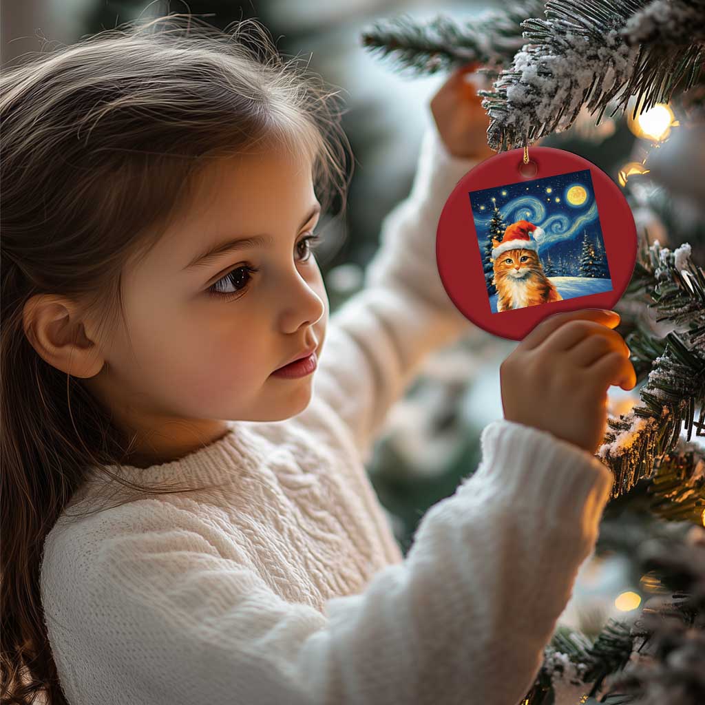 Christmas Van Gogh Cat Christmas Ornament In Santa Hat Starry Night TS12 Print Your Wear