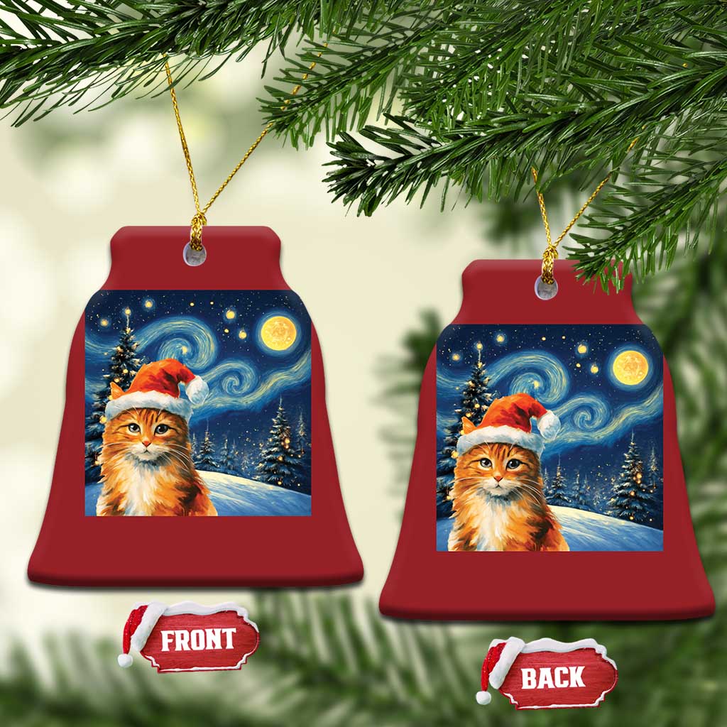 Christmas Van Gogh Cat Christmas Ornament In Santa Hat Starry Night TS12 Bell Flake Red Print Your Wear
