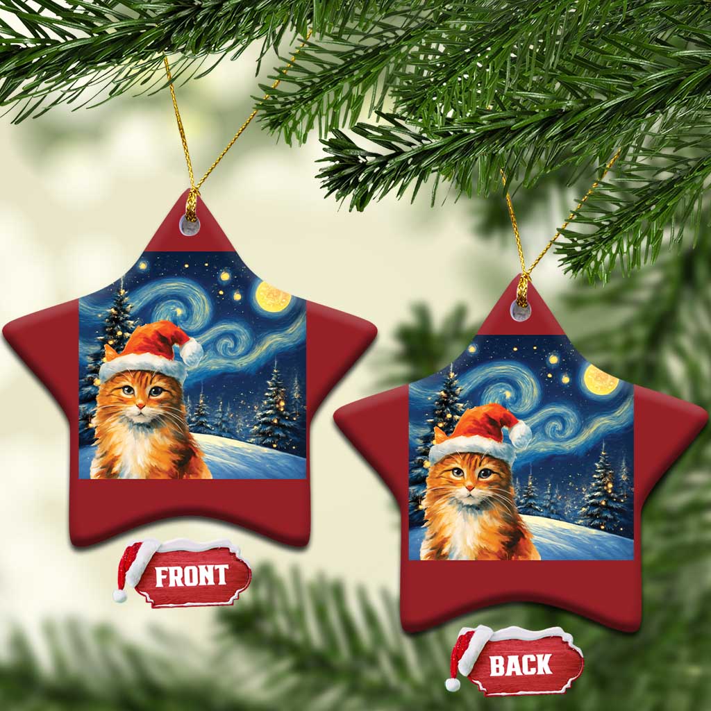 Christmas Van Gogh Cat Christmas Ornament In Santa Hat Starry Night TS12 Star Red Print Your Wear