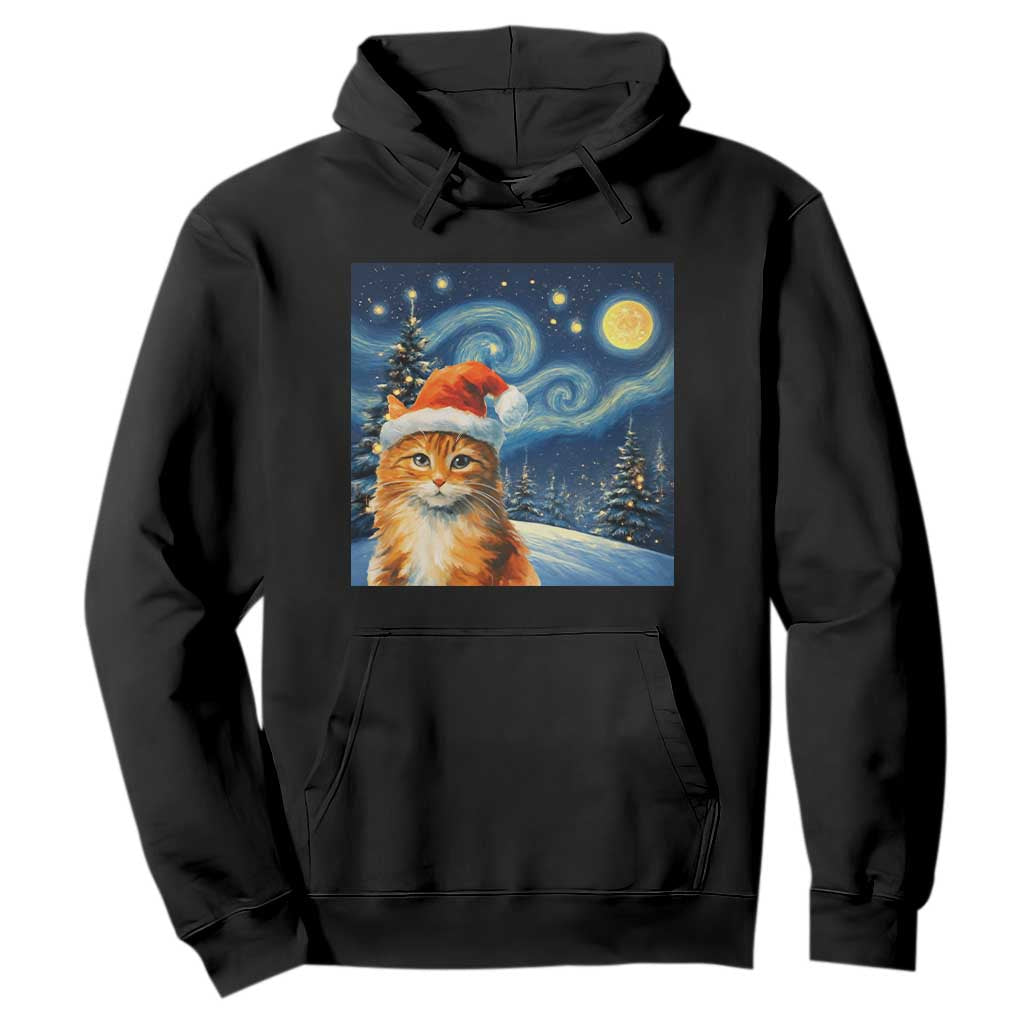 Christmas Van Gogh Cat Hoodie In Santa Hat Starry Night TS12 Black Print Your Wear