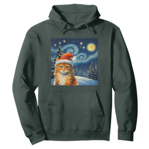 Christmas Van Gogh Cat Hoodie In Santa Hat Starry Night TS12 Dark Forest Green Print Your Wear