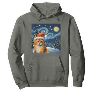 Christmas Van Gogh Cat Hoodie In Santa Hat Starry Night TS12 Military Green Print Your Wear