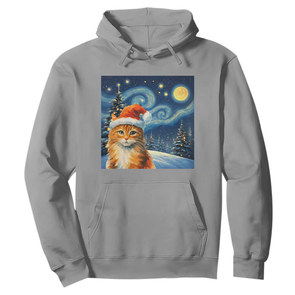 Christmas Van Gogh Cat Hoodie In Santa Hat Starry Night TS12 Sport Gray Print Your Wear