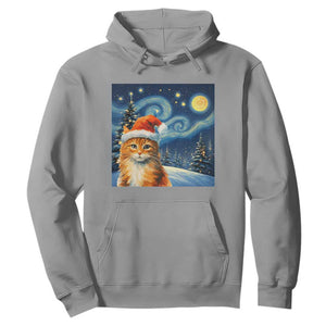 Christmas Van Gogh Cat Hoodie In Santa Hat Starry Night TS12 Sport Gray Print Your Wear