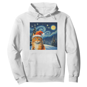 Christmas Van Gogh Cat Hoodie In Santa Hat Starry Night TS12 White Print Your Wear