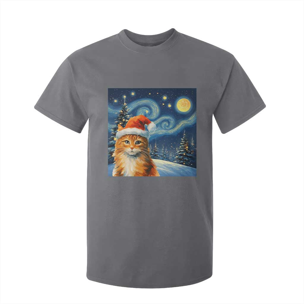 Christmas Van Gogh Cat T Shirt For Kid In Santa Hat Starry Night TS12 Charcoal Print Your Wear