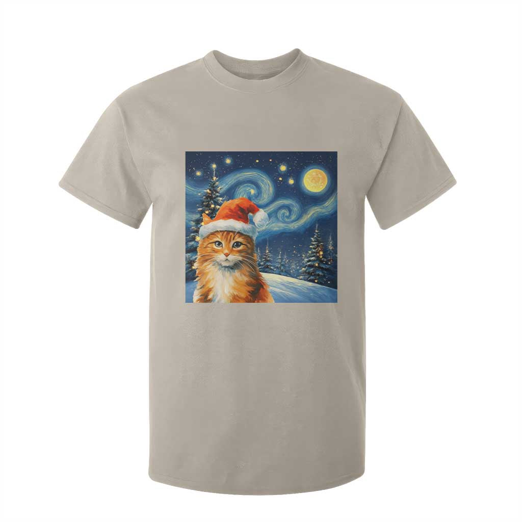 Christmas Van Gogh Cat T Shirt For Kid In Santa Hat Starry Night TS12 Sand Print Your Wear