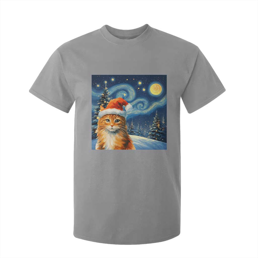 Christmas Van Gogh Cat T Shirt For Kid In Santa Hat Starry Night TS12 Sport Gray Print Your Wear