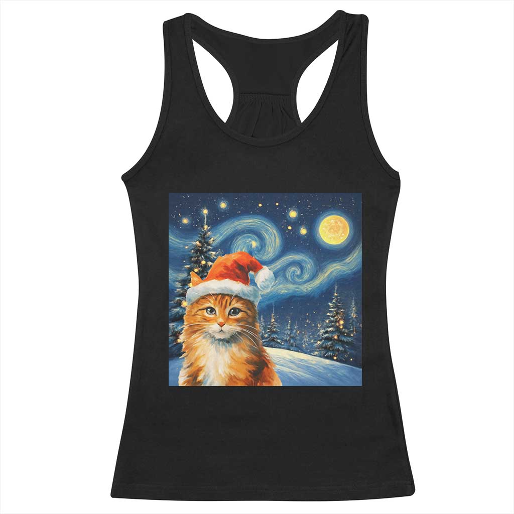 Christmas Van Gogh Cat Racerback Tank Top In Santa Hat Starry Night TS12 Black Print Your Wear